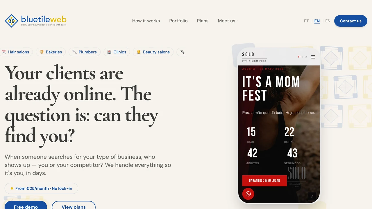Captura do site de Blue Tile Web